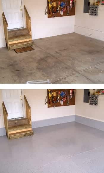 Garage floor before and after coating