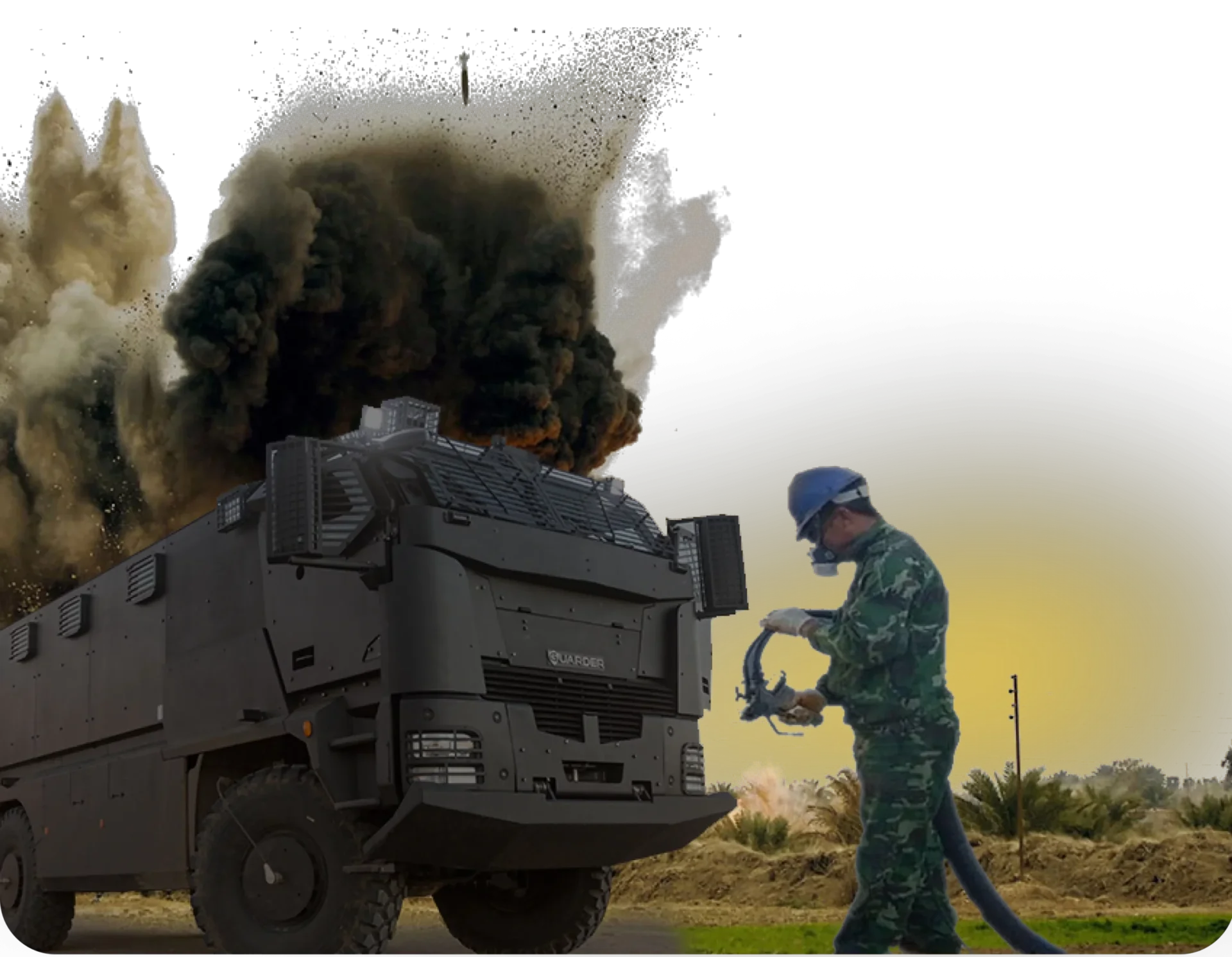 Armored Vehicle Amidst Explosion