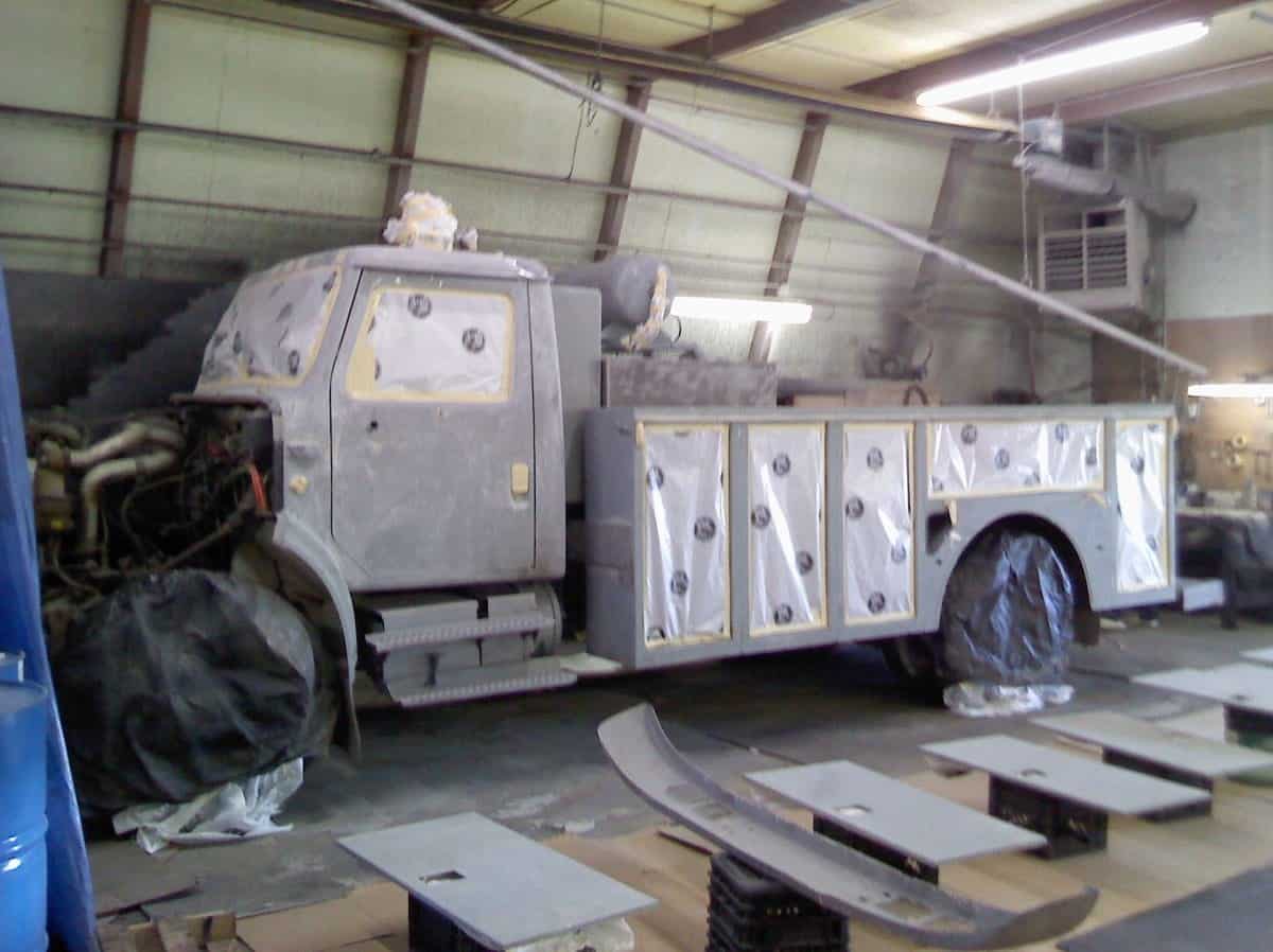 Commercial truck preparing for spray coating