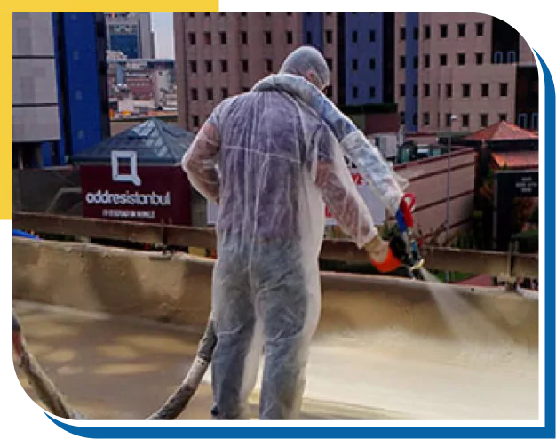 polyurethane spray on a rooftop for waterproofing