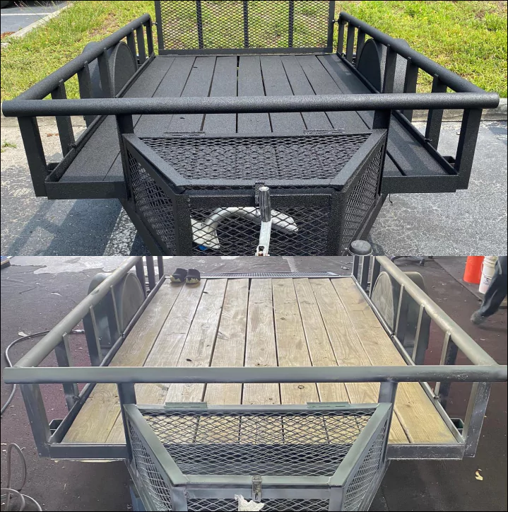 Trailer Bed Before and After Protective Coating