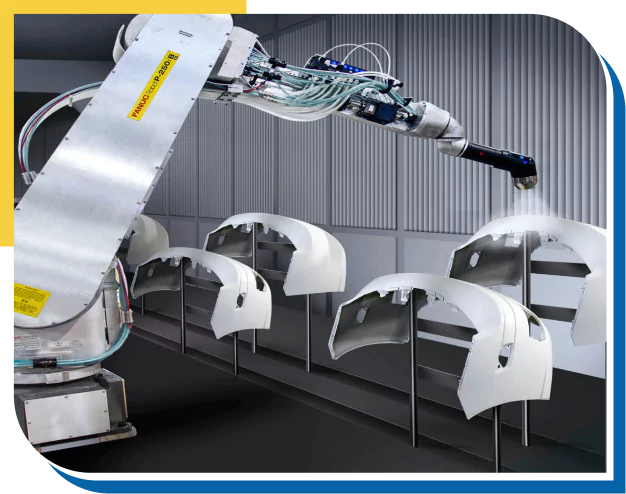 Automated robotic arm spraying automotive parts