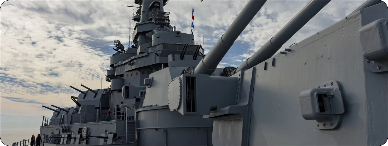 Battleship deck with large artillery guns