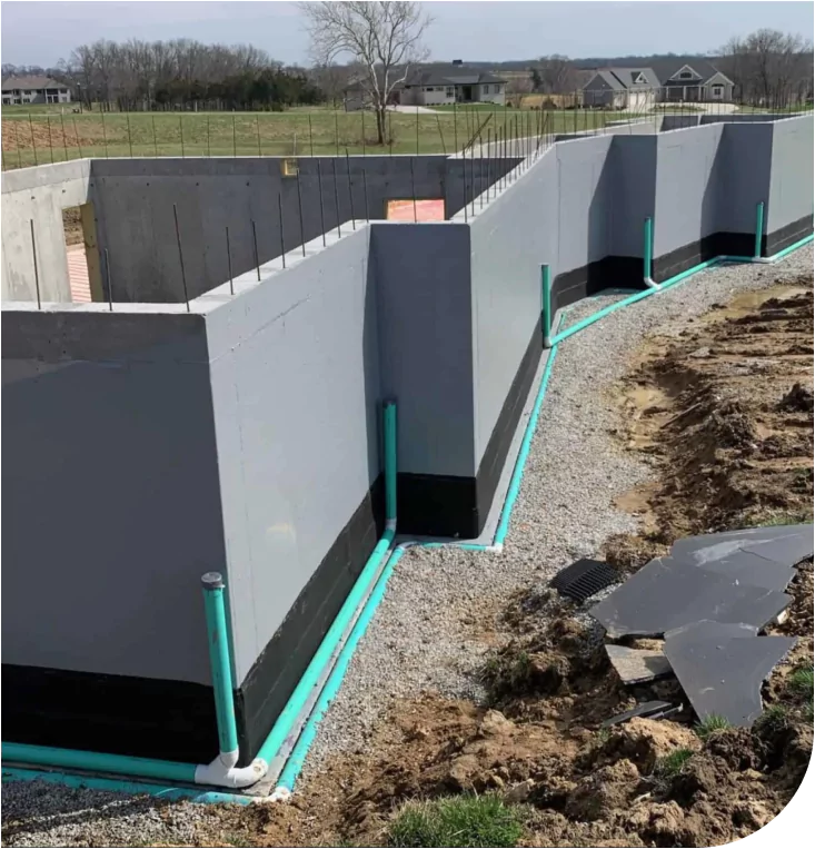 Concrete foundation with waterproof coating
