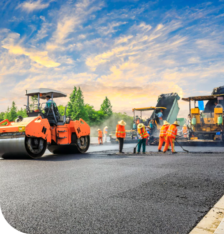 Road Construction with Asphalt Roller