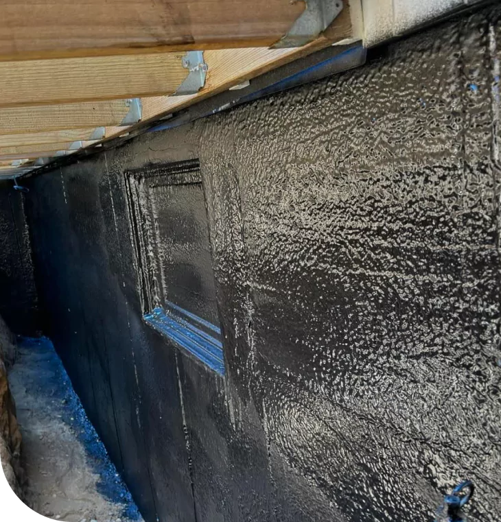 Black waterproof coating on foundation wall