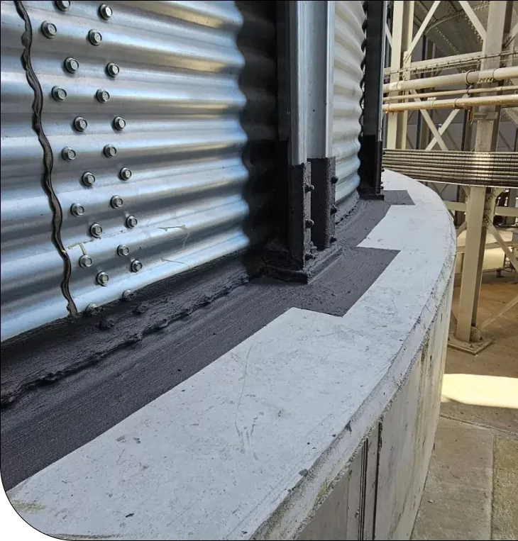 Silo base with black protective sealant