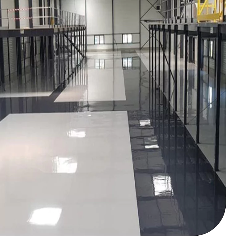High-gloss epoxy floor in an industrial space