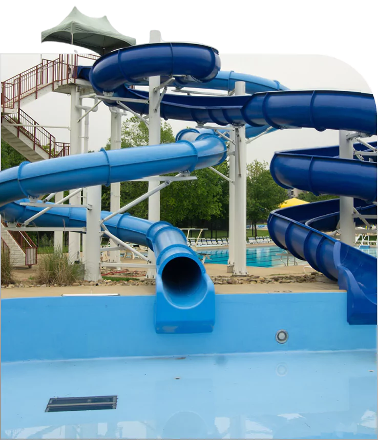 Blue water slide at an empty pool