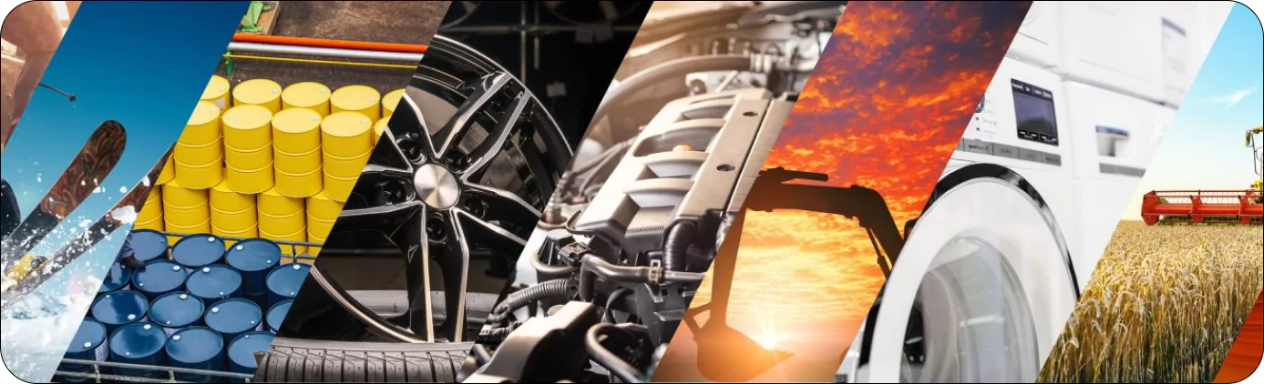 Industries including automotive, energy, and food